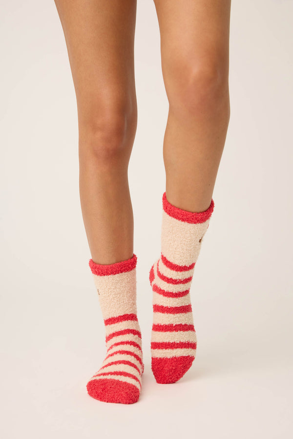 Pj Salvage Striped Dog Fuzzy Crew Socks