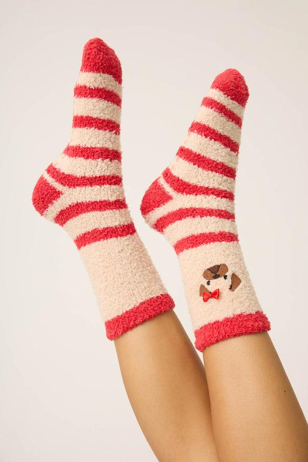 pj salvage Striped Dog Fuzzy Crew Socks