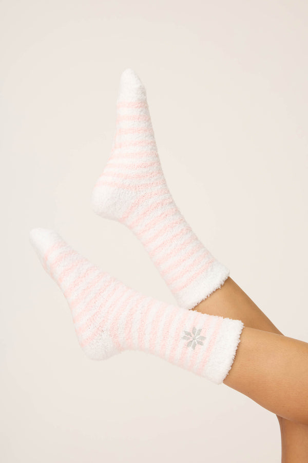 pj salvage Striped Snowflake Fuzzy Crew Socks
