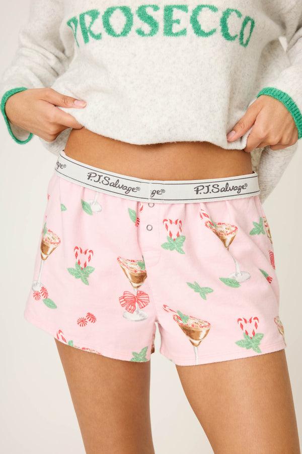 Pj Salvage Tini Time Drink Print Flannel Shorts