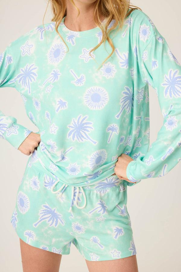 Pj Salvage Vacay Vibes Palm Print Long Sleeve Top