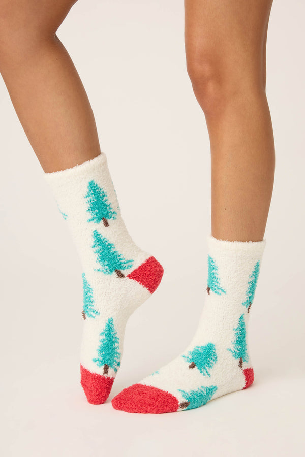 pj salvage Winter Tree Fuzzy Crew Socks