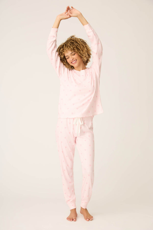 Pj Salvage Pointelle Essentials Ditsy Heart 4-Piece Loungewear Set