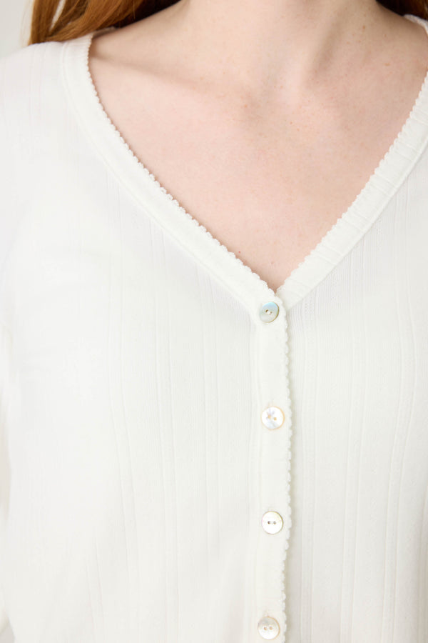 Pj Salvage Pointelle Essentials Solid Ivory Cardigan