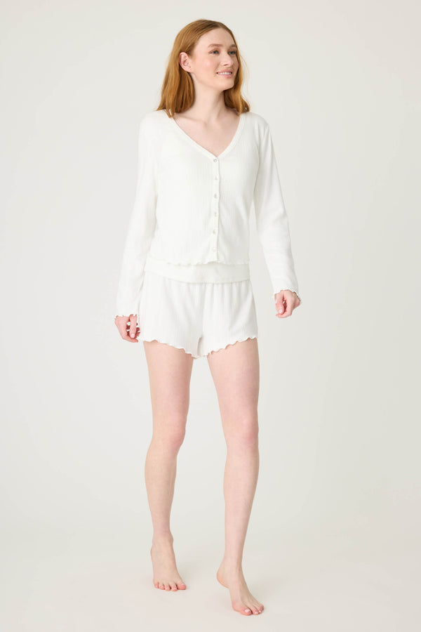 Pj Salvage Pointelle Essentials Solid Ivory Cardigan
