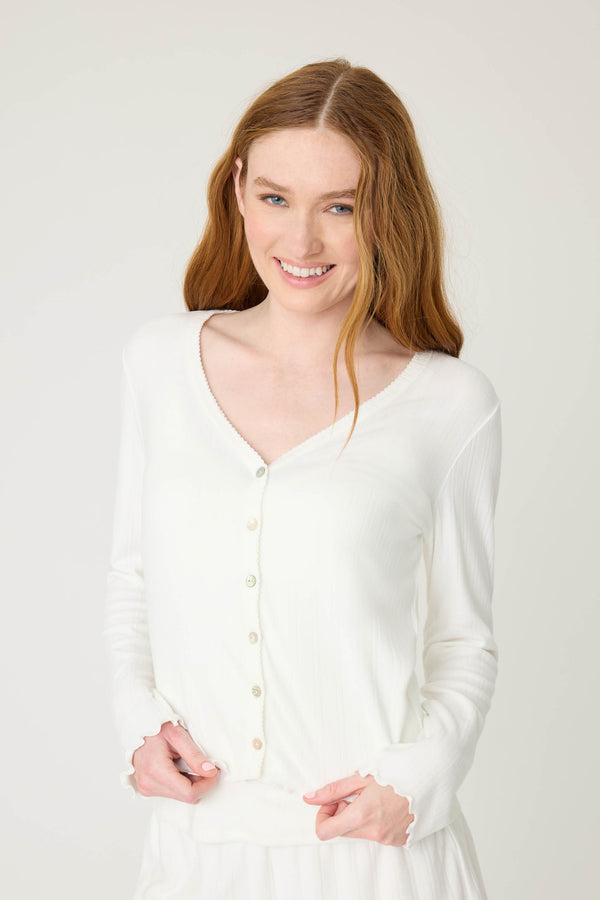 pj salvage Pointelle Essentials Solid Ivory Cardigan