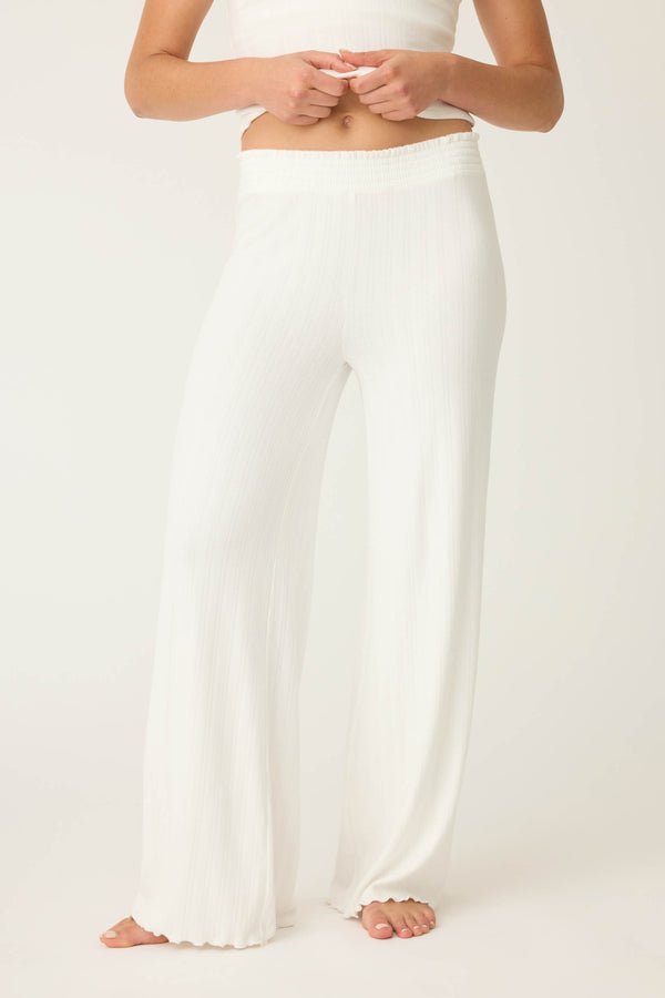 pj salvage Pointelle Essentials Solid Ivory Open Leg Pant