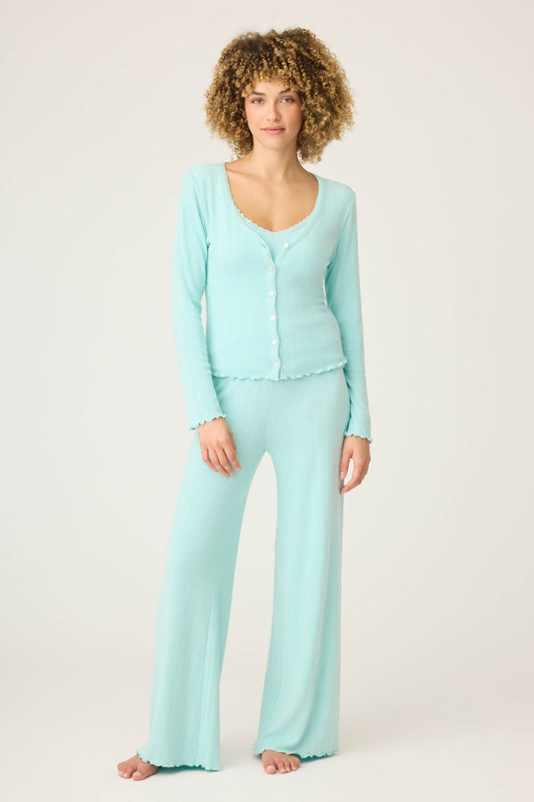 Pj Salvage Pointelle Essentials Solid Mint 2-piece Cardigan Set