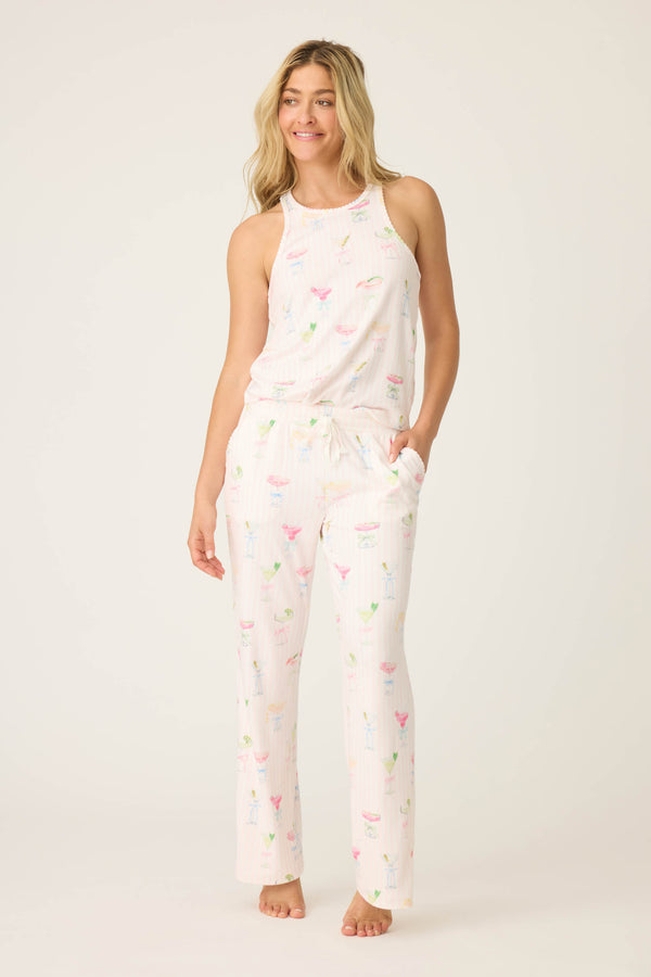 Pj Salvage Pretty Punch Cocktail Print Open Leg Pants