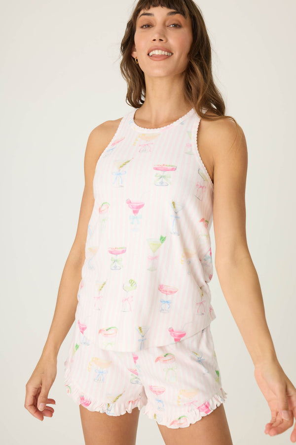 Pj Salvage Pretty Punch Cocktail Print Racerback Tank Top