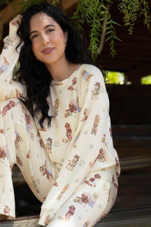 pj salvage Ruff On The Range Dog Print Long Sleeve Top