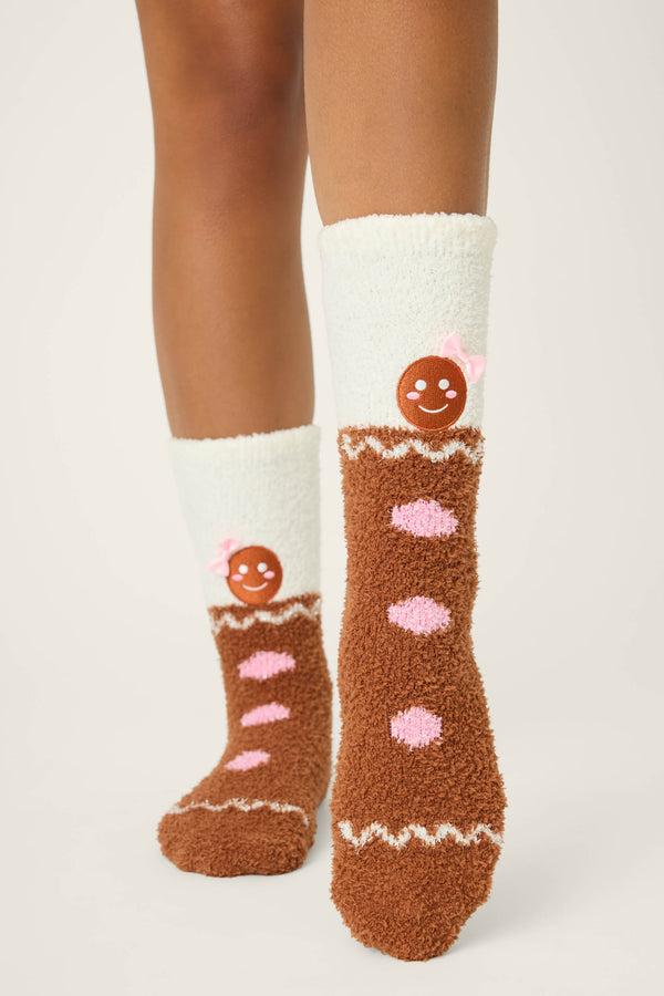 Pj Salvage Ski Jammie Classics Gingerbreand Gal Crew Socks With Grippers