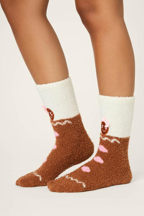 Pj Salvage Ski Jammie Classics Gingerbreand Gal Crew Socks With Grippers