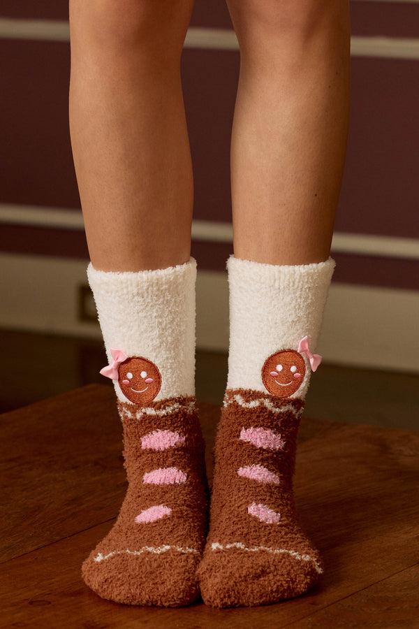 pj salvage Ski Jammie Classics Gingerbreand Gal Crew Socks with Grippers
