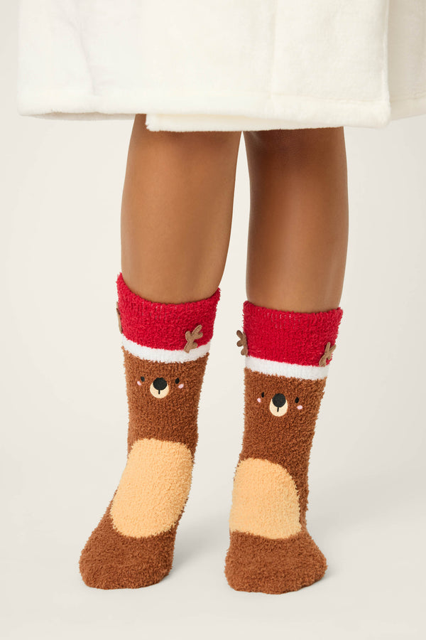 Pj Salvage Ski Jammie Classics Reindeer Crew Socks With Grippers