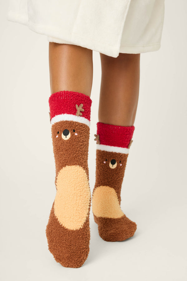 Pj Salvage Ski Jammie Classics Reindeer Crew Socks With Grippers