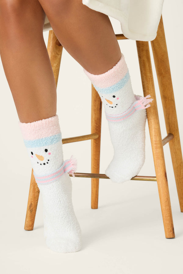 pj salvage Ski Jammie Classics Snowman Crew Socks with Grippers
