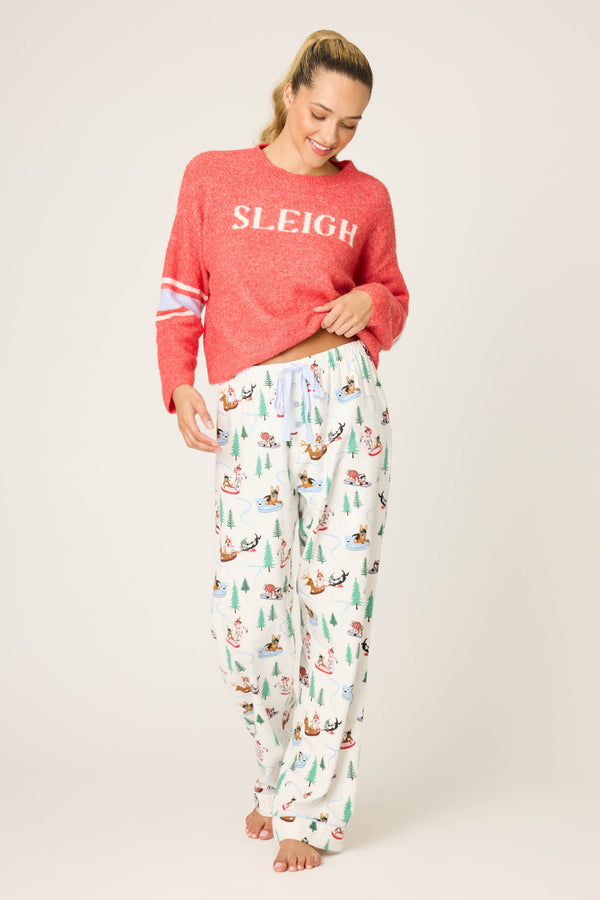 Pj Salvage Sleigh All Day Winter Print Flannel Pant