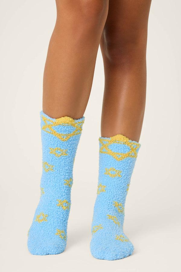 Pj Salvage Star Of David Print Crew Socks With Grippers