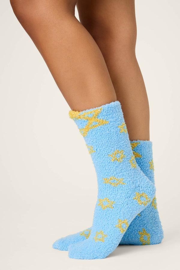 Pj Salvage Star Of David Print Crew Socks With Grippers
