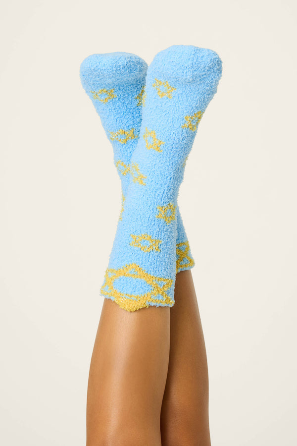 pj salvage Star Of David Print Crew Socks with Grippers