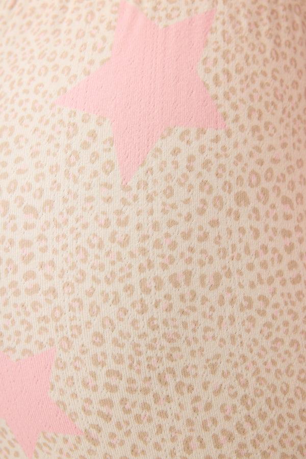 Pj Salvage Stay Wild Leopard & Star Print Pointelle Banded Pants