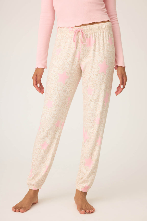 pj salvage Stay Wild Leopard & Star Print Pointelle Banded Pants