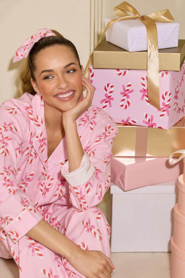 pj salvage Sweeter Than Sugar 3-Piece Candy Cane Print Flannel PJ Set