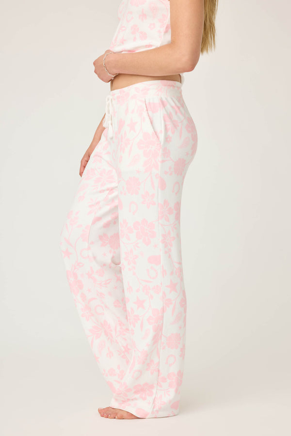 Pj Salvage Wild Flower Western Floral Print Open Leg Pants