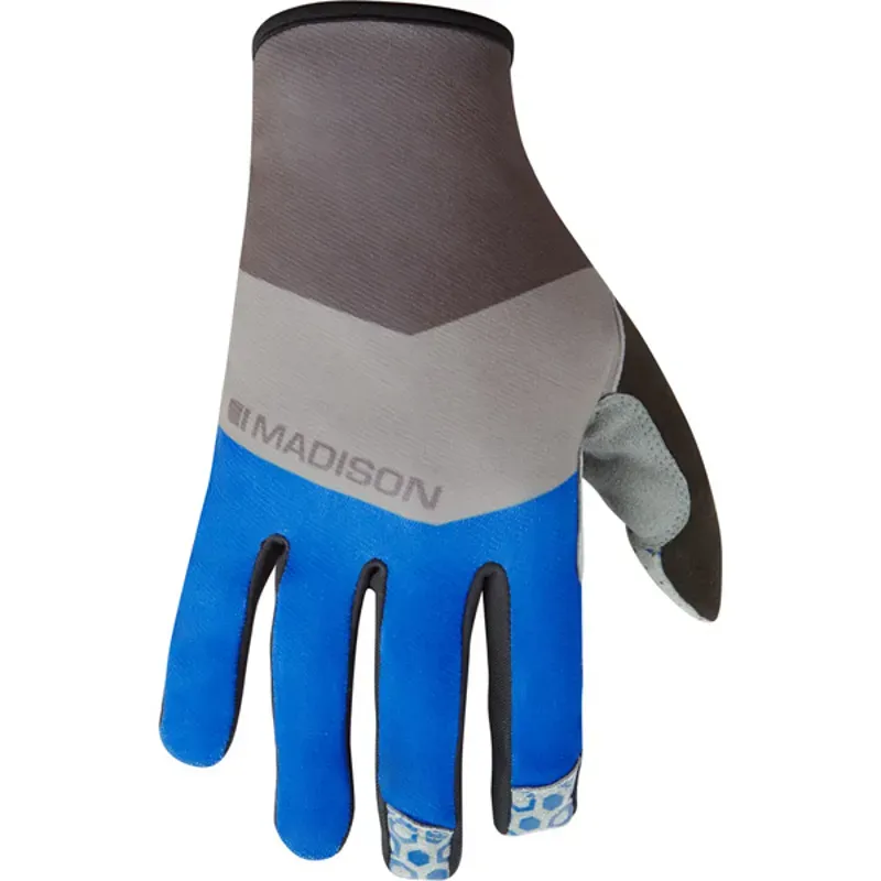 planet bike MADISON ALPINE MENS GLOVES - BLOCK ULTRA BLUE/CLOUD GREY - SMALL