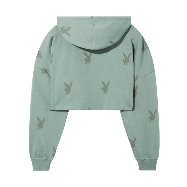 Playboy All-Over-Print Cropped Hoodie Women's - Hoodies Grey