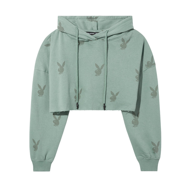 playboy All-Over-Print Cropped Hoodie Women's - Hoodies Grey