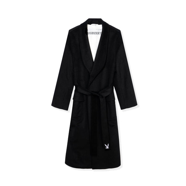 playboy Belted Long Wool Robe Coat Men's - Jackets Black