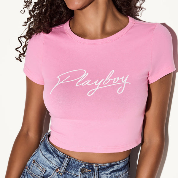 Playboy Bubblegum Pink Baby Tee Women's - Tees EXTRA LARGE