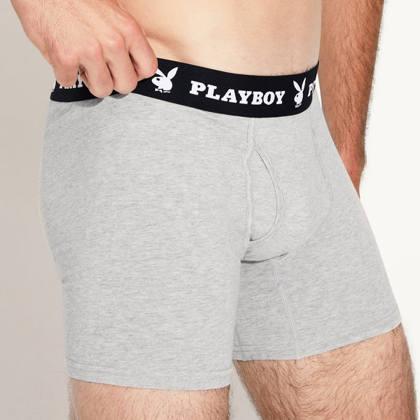 Playboy Classic Boxer Brief Men's - Underwear Heather Grey/Black