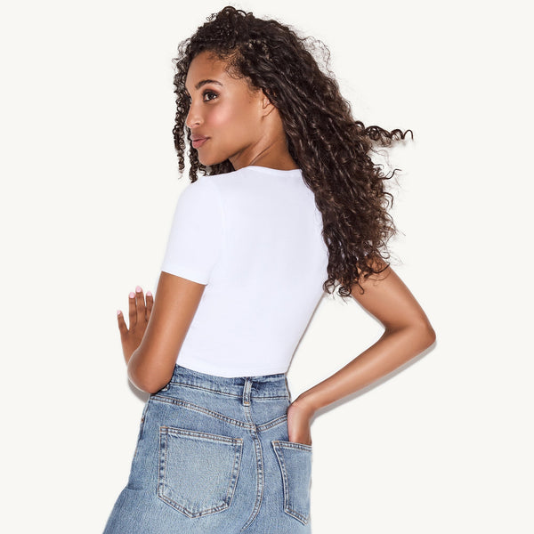 Playboy Classic Rhinestone Masthead Baby Tee Women's - Tees White