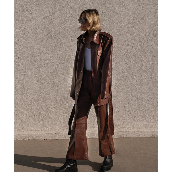 Playboy Crocodile Leather Flare Pant Men's - Pants Chocolate