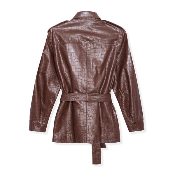 Playboy Crocodile Leather Safari Jacket Men's - Jackets Chocolate