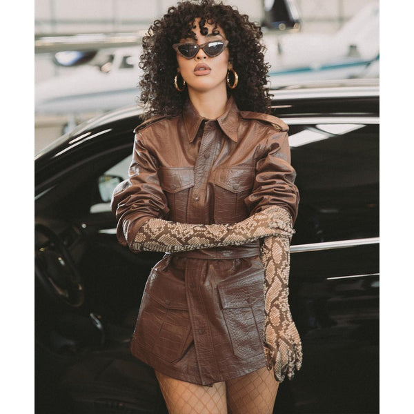 Playboy Crocodile Leather Safari Jacket Men's - Jackets Chocolate