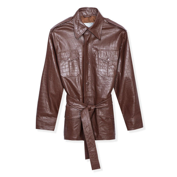 playboy Crocodile Leather Safari Jacket Men's - Jackets Chocolate