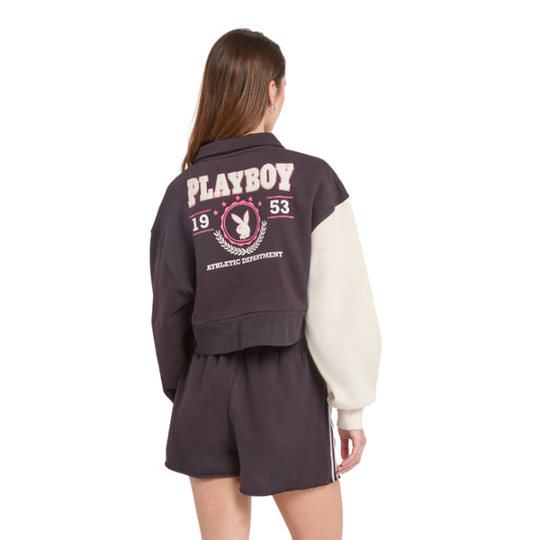 Playboy Cropped Colorblocked Varsity Sweatshirt Women's - Sweatshirts WHT/ONYX
