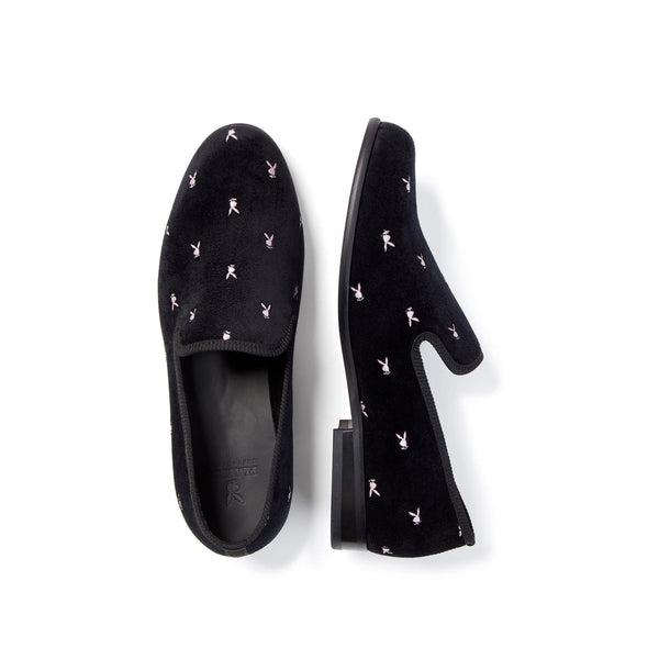 Playboy Duke + Dexter Velvet Mini Rabbit Head Loafers Men's - Shoes Black