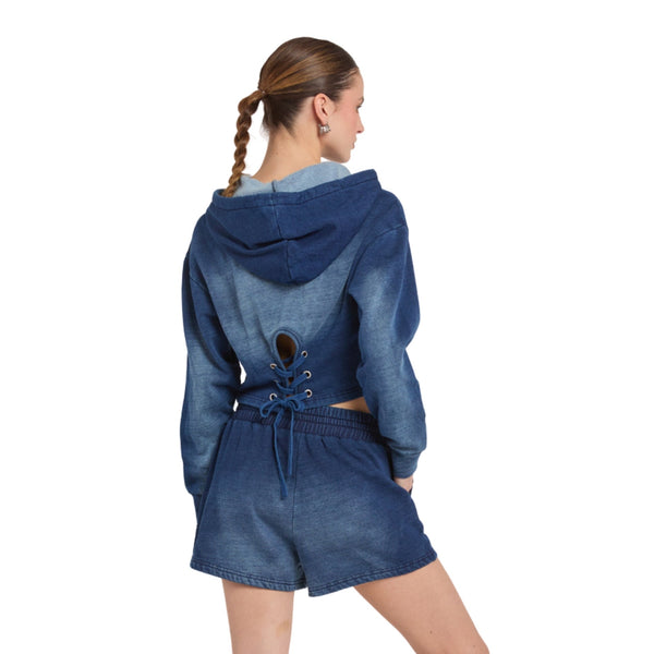 Playboy Fray Boy Crop Sweatshirt Women's - Hoodies Indigo