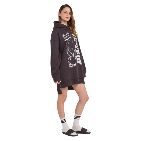Playboy Graffiti Printed Hoodie Dress Women's - Hoodies Black