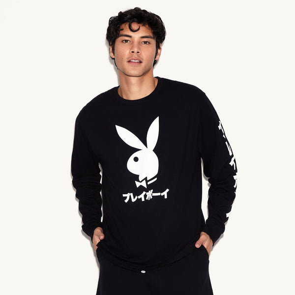 Playboy Japanese Rabbit Head Long Sleeve T-Shirt Men's - T-Shirts White
