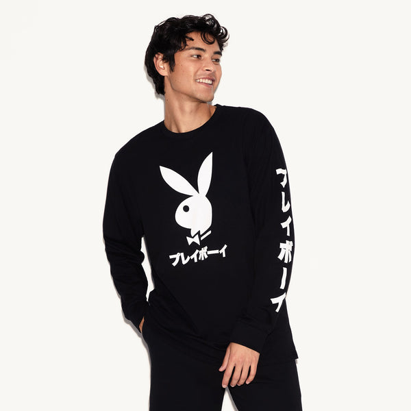 Playboy Japanese Rabbit Head Long Sleeve T-Shirt Men's - T-Shirts White