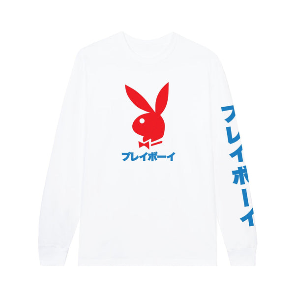 playboy Japanese Rabbit Head Long Sleeve T-Shirt Men's - T-Shirts White