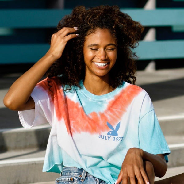 Playboy July 1977 Cover Tie Dye Crop T-Shirt Women's - T-Shirts LARGE