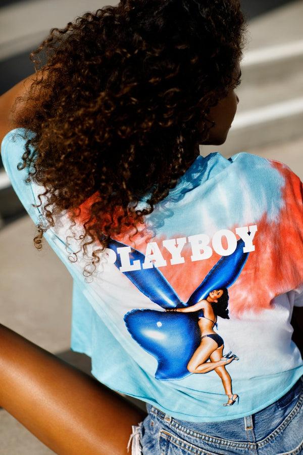 Playboy July 1977 Cover Tie Dye Crop T-Shirt Women's - T-Shirts LARGE