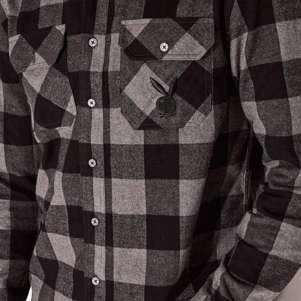Playboy Men's Black Flannel Long Sleeve Shirt Men's - Shirt Black Plaid